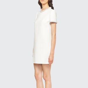 MIU MIU Embroidered White Cady Mini Dress Jewel Collar And Cuffs